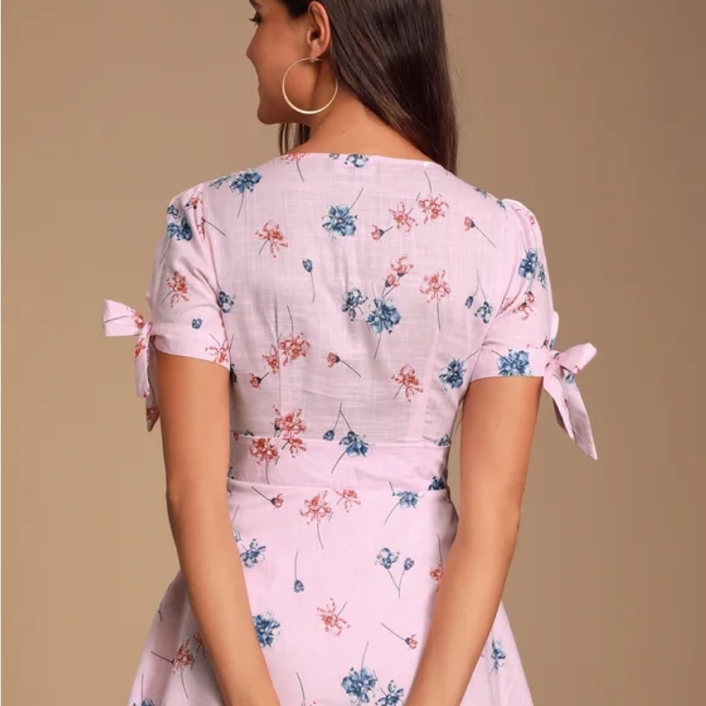 LULU'S Lilly Light Pink Floral Tie Sleeve Dress NWT S LG - Picture 9 of 15